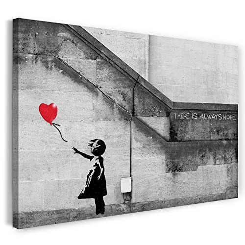 Leinwandbild (40x30cm) Banksy: Balloon Girl Mädchen mit Luftballon always hope Street Art, Leinwand auf Keilrahmen gespannt und fertig zum Aufhängen, hochwertiger Kunstdruck aus deutscher Produktion von Printed Paintings