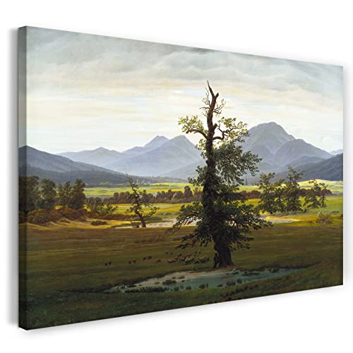 Leinwandbild (40x30cm) Caspar David Friedrich: Der einsame Baum, Leinwand auf Keilrahmen gespannt und fertig zum Aufhängen, hochwertiger Kunstdruck aus deutscher Produktion von Printed Paintings