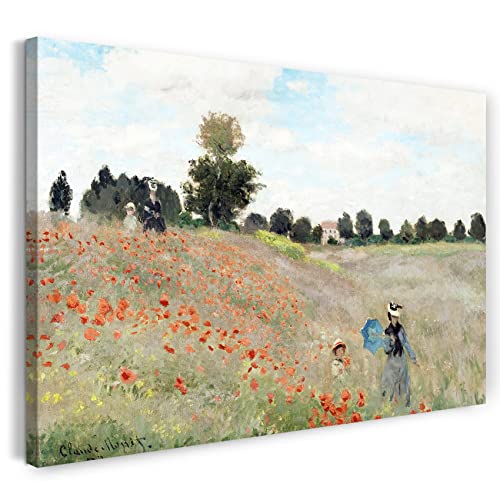 Leinwandbild (40x30cm) Claude Monet: Mohnfeld, Leinwand auf Keilrahmen gespannt und fertig zum Aufhängen, hochwertiger Kunstdruck aus deutscher Produktion von Printed Paintings