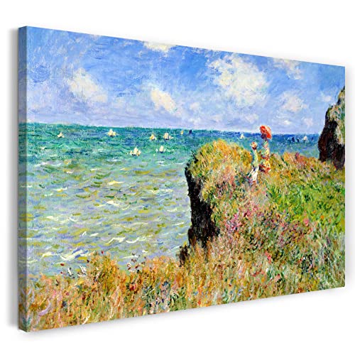 Leinwandbild (40x30cm) Claude Monet: Spaziergang auf Klippen-Ebene bei Pourville, Leinwand auf Keilrahmen gespannt und fertig zum Aufhängen, hochwertiger Kunstdruck aus deutscher Produktion von Printed Paintings