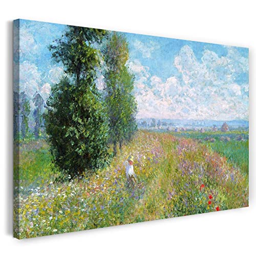 Leinwandbild (40x30cm) Claude Monet: Wiese mit Pappeln, Leinwand auf Keilrahmen gespannt und fertig zum Aufhängen, hochwertiger Kunstdruck aus deutscher Produktion von Printed Paintings