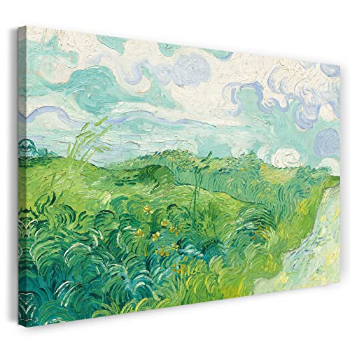 Leinwandbild (40x30cm) Vincent van Gogh: Feld mit grünem Weizen (1889), Leinwand auf Keilrahmen gespannt und fertig zum Aufhängen, hochwertiger Kunstdruck aus deutscher Produktion von Printed Paintings