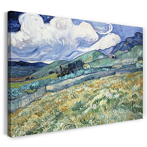 Leinwandbild (40x30cm) Vincent van Gogh: Weizenfeld hinter Saint-Paul (1889), Leinwand auf Keilrahmen gespannt und fertig zum Aufhängen, hochwertiger Kunstdruck aus deutscher Produktion von Printed Paintings