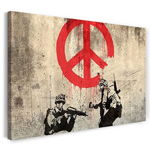 Printed Paintings Leinwand (100x70cm): Banksy - Soldaten malen Peace Symbol Soldiers Peace Symbol von Printed Paintings