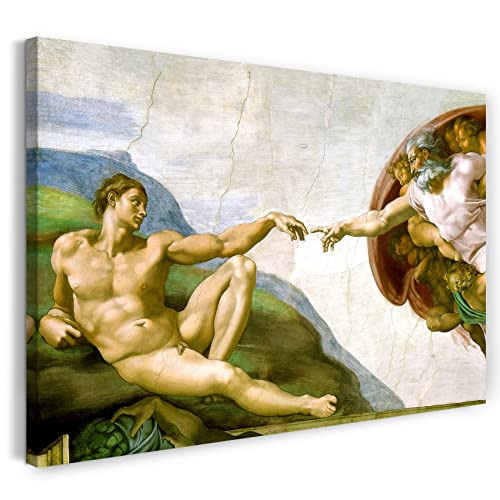 Printed Paintings Leinwand (100x70cm): Michelangelo - Die Erschaffung Adams Renaissance Malerei von Printed Paintings