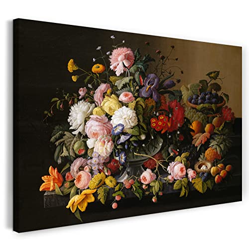 Printed Paintings Leinwand (120x80cm): Severin Roesen - Stillleben: Blumen und Früchte von Printed Paintings