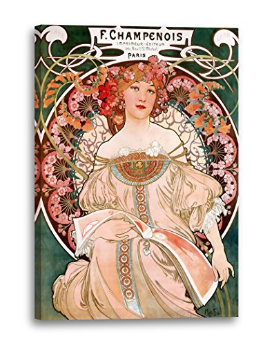 Printed Paintings Leinwand (40x60cm): Alfons Mucha - Frau umringt von Blumen von Printed Paintings