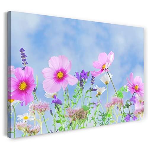 Printed Paintings Leinwand (60x40cm): Blumenbilder Blumenfotos rosa Blüten vor himmelblauer Kulis von Printed Paintings