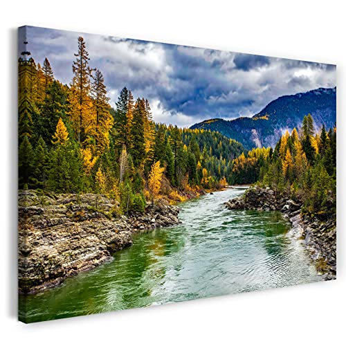 Printed Paintings Leinwand (60x40cm): Landschaftsbilder grüner Fluss zwischen durchquert Wald, vo von Printed Paintings