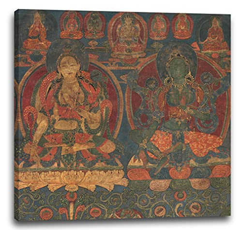 Printed Paintings Leinwand (60x60cm): 1450-1500 - Weiße Tara und grüne Tara von Printed Paintings