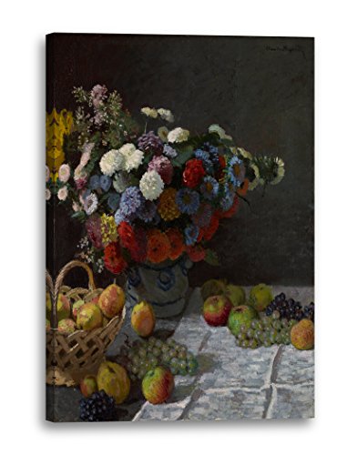 Printed Paintings Leinwand (60x80cm): Claude Monet - Stillleben mit Blumen und Früchten (1869) von Printed Paintings