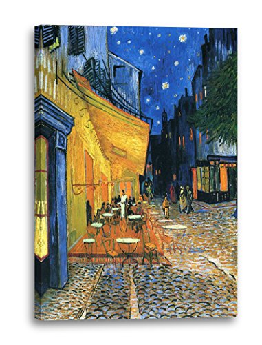 Printed Paintings Hochwertiges Leinwandbild (70x100cm): Vincent Van Gogh - Nachtcafé/Nachts vor dem Café an der Place du Forum in Arles (1888) von Printed Paintings