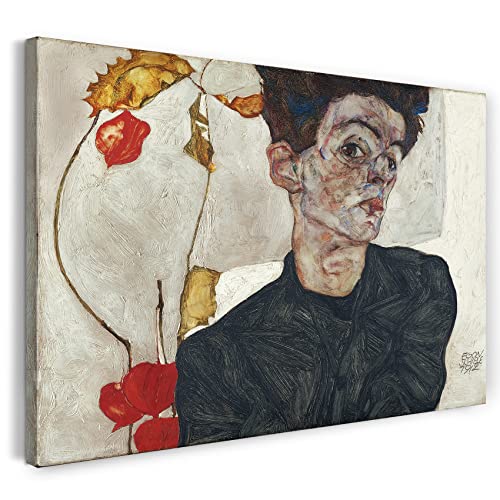 Printed Paintings Leinwand (80x60cm): Egon Schiele - Selbstportrait mit Physalis von Printed Paintings