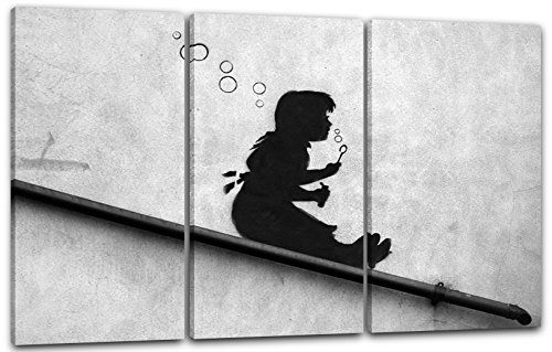 Printed Paintings Leinwand 3-teilig(120x80cm): Banksy - Mädchen Seifenblasen rutscht Gelände runt von Printed Paintings