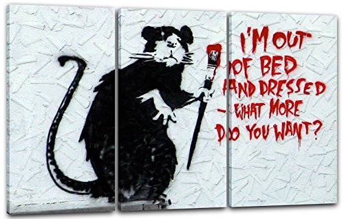 Printed Paintings Leinwand 3-teilig(120x80cm): Banksy - Ratte mit Pinsel What do You Want? Rat von Printed Paintings