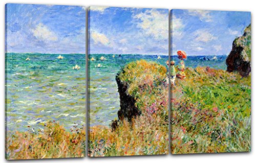 Printed Paintings Leinwand 3-teilig(120x80cm): Claude Monet - Spaziergang auf Klippen-Ebene bei P von Printed Paintings