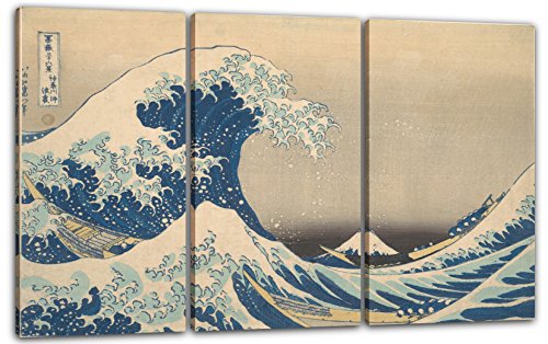 Printed Paintings Leinwand 3-teilig(120x80cm): Katsushika Hokusai - Die Welle - Unter der Welle v von Printed Paintings