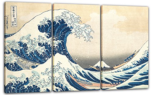 Printed Paintings Leinwand 3-teilig(120x80cm): Katsushika Hokusai - Die Welle - Unter der Welle v von Printed Paintings