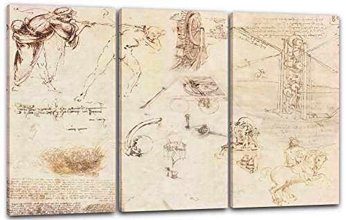 Printed Paintings Leinwand 3-teilig(120x80cm): Leonardo da Vinci - Verschiedene Zeichnungen von Printed Paintings