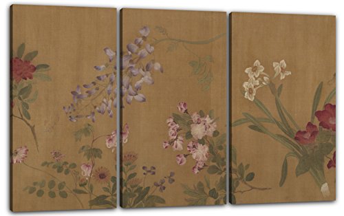 Printed Paintings Leinwand 3-teilig(120x80cm): Wang Yuan zugeschrieben - Die Hundert Blumen von Printed Paintings