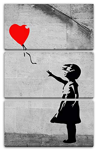 Printed Paintings Leinwand 3-teilig(80x120cm): Banksy - Balloon Girl Mädchen mit Luftballon hochk von Printed Paintings