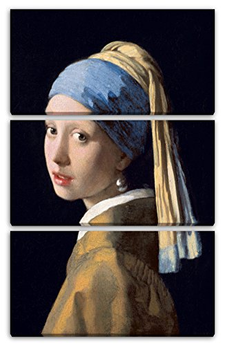 Printed Paintings Leinwand 3-teilig(80x120cm): Jan Vermeer - Mädchen mit dem Perlenohrring (1665) von Printed Paintings