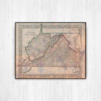 West Virginia /Virginia Antique Color State Map Print | Kunst Auf Leinwand Von Gedruckter Marktplatz von PrintedMarketplace