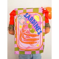 Retro Sardinendose Geschirrtuch von PrintedWeird
