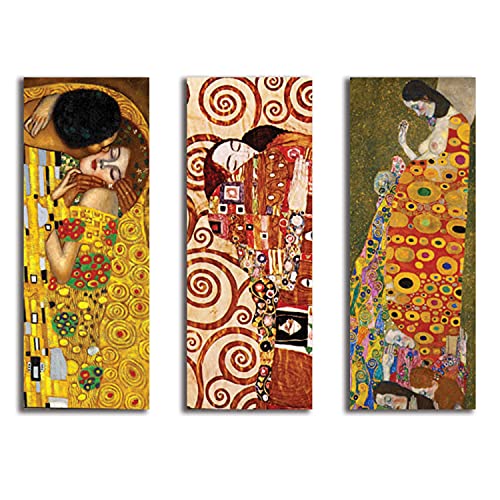 Holzbild Wandbild 3 Stück 45 x 40 cm Bilder Stil KLIMT Baum des Lebens Wanddekoration Ergänzung Wohnzimmer Schlafzimmer Küche Büro von Printerland