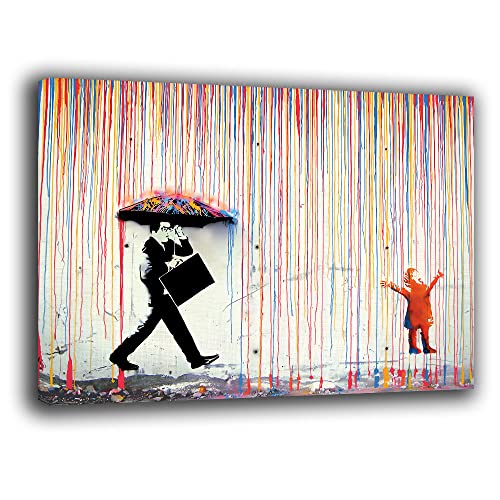 Modernes Bild Banksy Regen in Farben Moderne Bilder Wohnzimmer Wand XXL Großer Leinwanddruck Wanddekoration Schlafzimmer Küche (30x40cm, 2) von Printerland