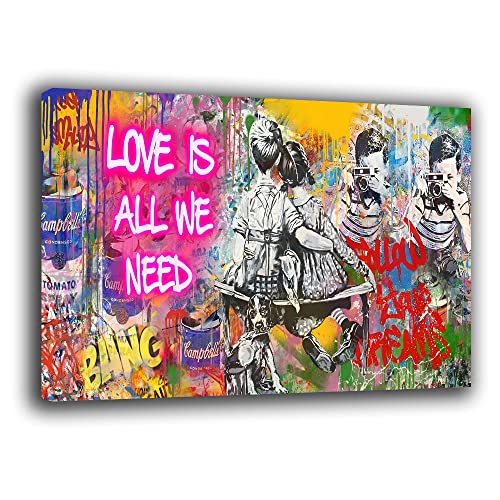 Modernes Bild Love is all we need Banksy Stil Moderne Bilder Wohnzimmer Wand XXL Groß Leinwanddruck Wanddekoration Wanddekoration Schlafzimmer Küche (30x40cm, 7) von Printerland
