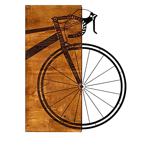 Printerland Bild aus Metall und Holz 3D Wandbild 45 x 58 cm Fahrrad Radfahrer Wanddekoration Skulptur Shabby Industrie Ergänzung Wohnzimmer Schlafzimmer Küche Büro von Printerland