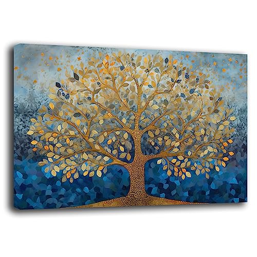 Printerland Modernes Bild Wohnzimmer Baum des Lebens Abstrakt Blau Gold Moderne Wandbilder XXL Großer Leinwanddruck Wanddekoration Wanddekoration Schlafzimmer Wohnzimmer (30x40cm, 1) von Printerland