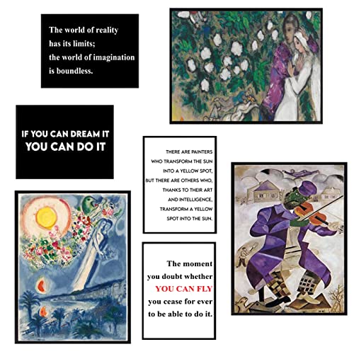 Printerland Wandposter im Stil von Chagall - 7 Stück (3 Stück A3 30 x 42 4 Stück A4 21 x 30) Wanddrucke Extrawhite Pappe - ohne Rahmen - Wanddekoration Wohnzimmer Wohnkultur von Printerland