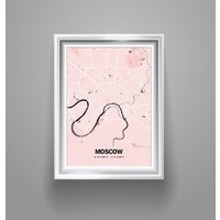 Moskau Moderne Karte Russland Poster Home Decor Druck Rosa Dekor von PrinteroUK