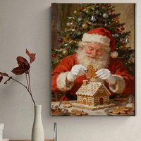 Santa Baking Gingerbread Wall Art | Cozy Christmas Kitchen Canvas Print Vintage Holiday Home Decor Poster Festive Xmas Gift von PrintglintWaren