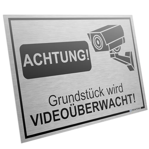 Videoüberwachung Warnschilder, 2 Stück, für Innen und Außen (Silber/Schwarz, 2x 32x21cm - grundstück wird videoüberwacht) Videoüberwachung Warnschilder, 2 Stück, für Innen und Außen (Silber/Schwarz, 2x 32x21cm - grundstück wird videoüberwacht) von Printima
