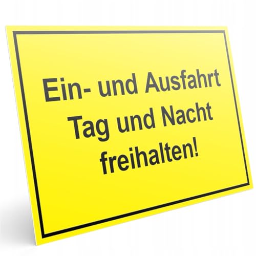 PRINTIMA Ein Und Ausfahrt Freihalten Schild Groß, Tag Und Nacht, Schild PVC, Gelb oder Weiß, 32x21cm oder 40x30cm – Robustes Material für den Außenbereich (Gelb, 32x21 cm) von Printima