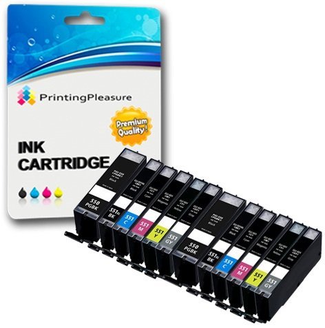 12 XL Tintenpatronen kompatibel zu PGI-550XL CLI-551XL für Canon Pixma iP7150 iP8750 MG6350 MG7150 MG7550 - Schwarz/Foto Schwarz/Cyan/Magenta/Gelb/Grau, hohe Kapazität von Printing Pleasure