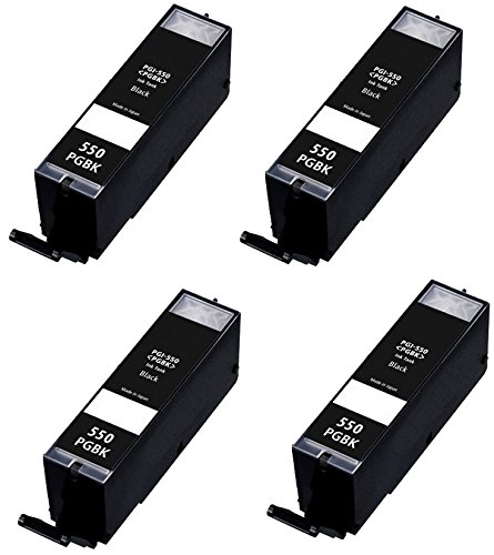 4 SCHWARZ Druckerpatronen für Canon Pixma iP7150 iP7250 iP8750 iX6850 MG5450 MG5550 MG5650 MG6350 MG6450 MG6650 MG7150 MG7550 MX725 MX925 | kompatibel zu PGI-550PGBK XL von Printing Pleasure