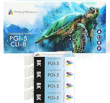 4 Tintenpatronen kompatibel zu PGI-5BK für Canon Pixma MP500 MP530 MP600 MP600R MP610 MP800 MP800R MP810 MP830 MP950 MP960 MP970 iP4200 iP4300 iP4500 iP5200 iP5200R iP5300 - Schwarz, hohe Kapazität von Printing Pleasure