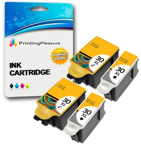 4 XL Druckerpatronen für Kodak ESP C100, C110, C115, C300, C310, C315, C330, C360, 1.2, 3.2, 3.2S, Office 2100, 2150, 2170 AIO, Hero 2.2, 3.1, 4.2, 5.1 | kompatibel zu Kodak 30B, 30CL von Printing Pleasure