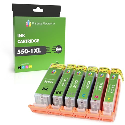 6 XL Tintenpatronen kompatibel zu PGI-550XL CLI-551XL für Canon Pixma iP7150 iP8750 MG6350 MG7150 MG7550 - Schwarz/Foto Schwarz/Cyan/Magenta/Gelb/Grau, hohe Kapazität von Printing Pleasure