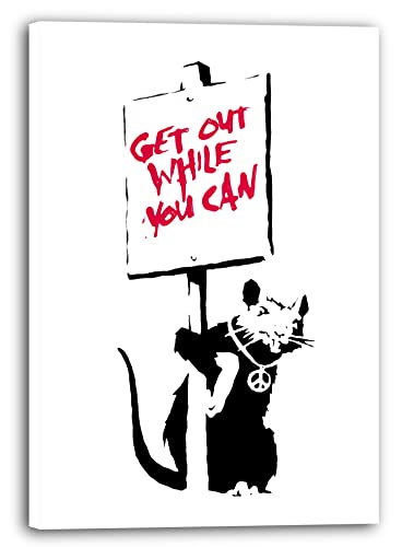 Leinwandbild Banksy Hip Hop Ratte - Modern Street-Art Mit Message- Kunstdruck Klein bis Groß XXL - Geschenk Wohnzimmer, Schlafzimmer von Printistico