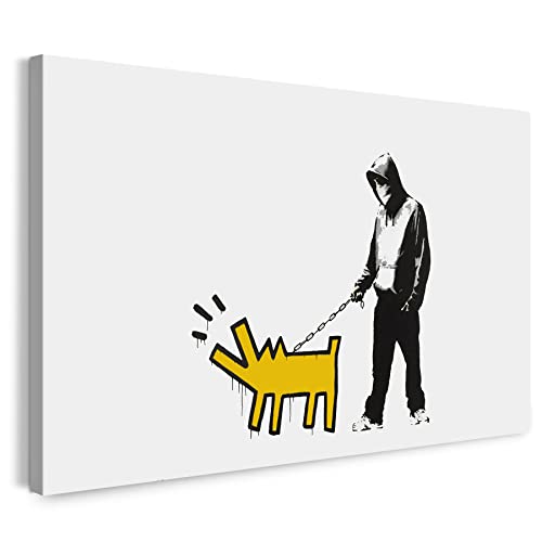 Leinwandbild Banksy Keith Haring - Bellender Hund, Pop-Art Modern Street-Art, Kunstdruck Klein bis Groß XXL - Wohnzimmer, Schlafzimmer von Printistico