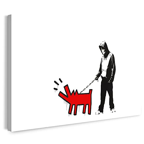 Leinwandbild Banksy Keith Haring - Bellender Hund, Pop-Art Modern Street-Art, Kunstdruck Klein bis Groß XXL - Wohnzimmer, Schlafzimmer von Printistico