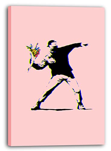 Leinwandbild Banksy Mann wirft Blumen Activism - Modern Street-Art - Moderner Kunstdruck Klein bis Groß XXL - Geschenk Wohnzimmer, Schlafzimmer von Printistico
