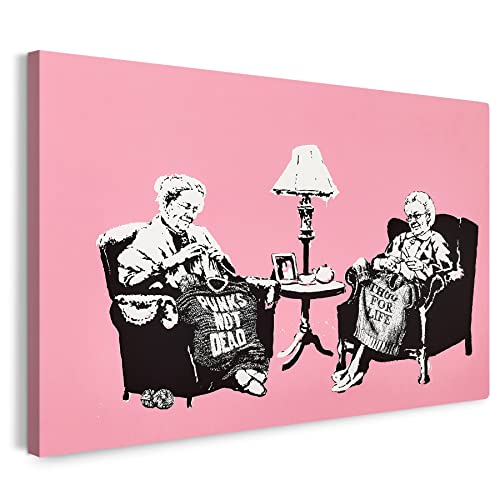 Leinwandbild Banksy Punk Oma - Graffiti Modern Street-Art Marketing - Moderner Kunstdruck Klein bis Groß XXL von Printistico