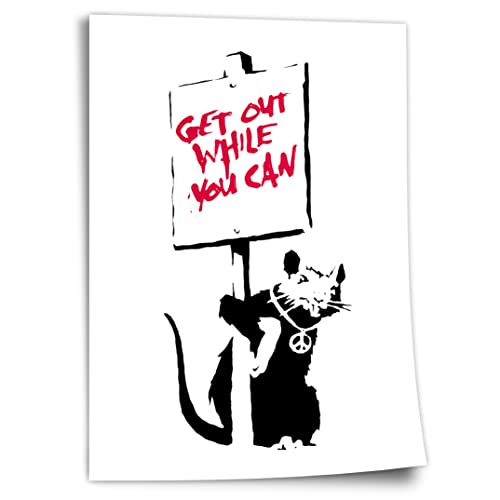 Poster Banksy Hip Hop Ratte - Modern Street-Art Mit Message- Kunstdruck Klein bis Groß XXL - Geschenk Wohnzimmer, Schlafzimmer Kunstdruck ohne Rahmen, Wandbild - A4, A3, A2, A1, A0, XXL - Wohnzimme. von Printistico