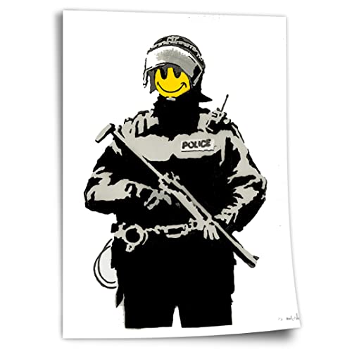 Poster Banksy Polizei - Police Smiley - Modern Street-Art - Moderner Kunstdruck Klein bis Groß XXL - Geschenk Wohnzimmer, Schlafzimmer Kunstdruck ohne Rahmen, Wandbild - A4, A3, A2, A1, A0, XXL - W. von Printistico